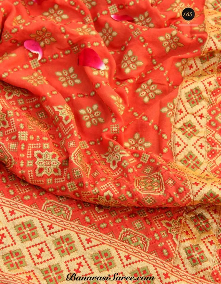 Pure Banarasi Handloom Khaddi Chiffon Orange Color Saree