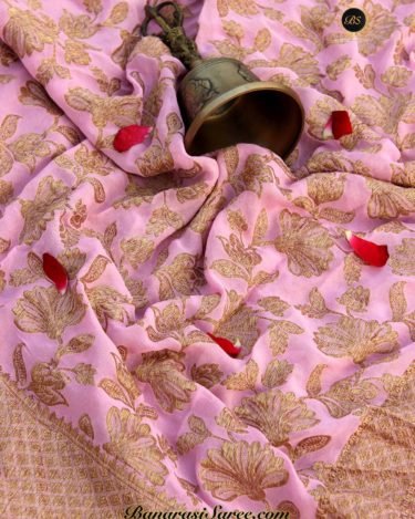 Pure Banarasi Handloom Khaddi Chiffon Pastel Pink Color Saree