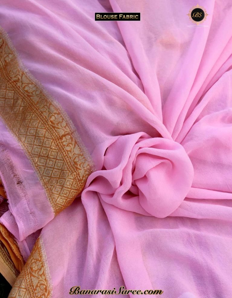 Pure Banarasi Handloom Khaddi Chiffon Pink Shades Rangkat Saree - Image 5
