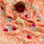 Pure Banarasi Handloom Khaddi Chiffon Peach Color Meena Saree