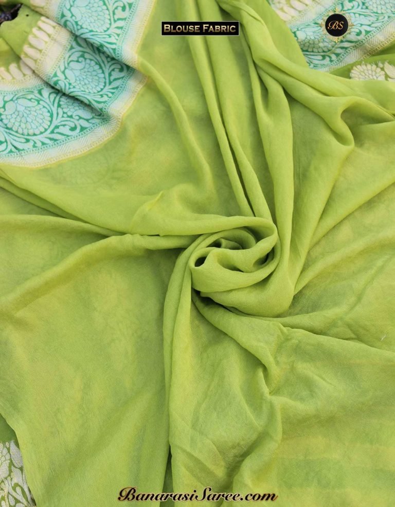Pure Banarasi Handloom Khaddi Chiffon Green Color Rangkat Saree - Image 4