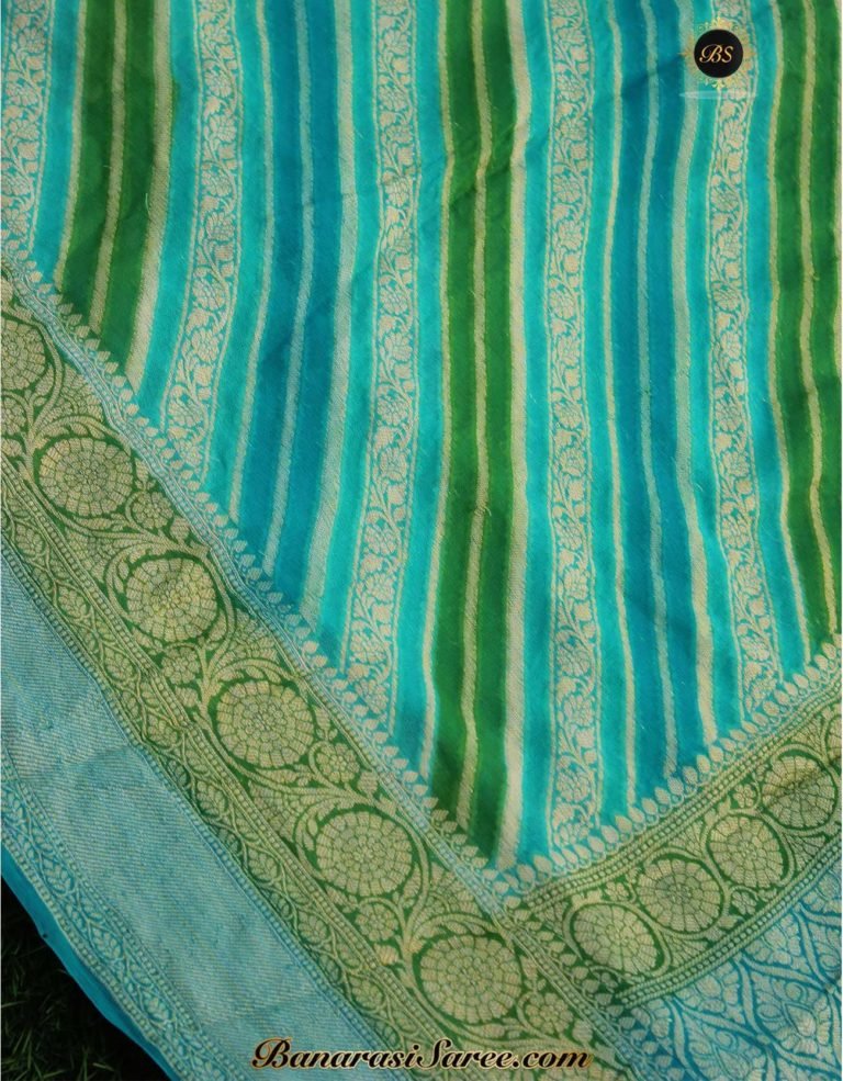 Pure Banarasi Handloom Khaddi Chiffon Blue Color Rangkat Saree - Image 2