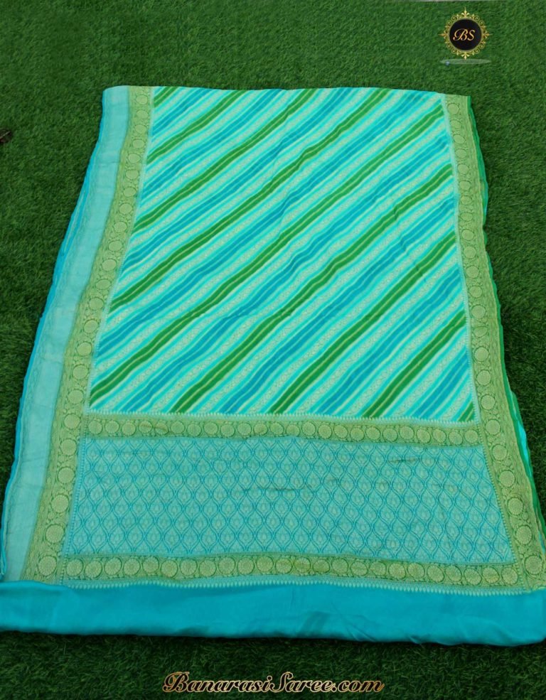 Pure Banarasi Handloom Khaddi Chiffon Blue Color Rangkat Saree - Image 3
