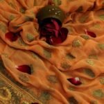 Pure Banarasi Handloom Khaddi Chiffon Orange Color Antique Zari Saree