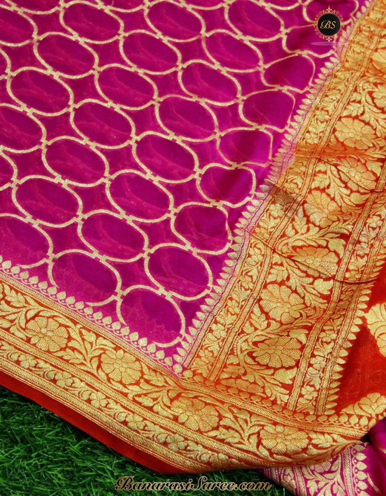 Pure Banarasi Handloom Khaddi Chiffon Pink Color Saree - Image 2
