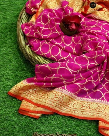 Pure Banarasi Handloom Khaddi Chiffon Pink Color Saree