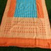 Pure Banarasi Handloom Khaddi Chiffon Skyblue-Orange Checkered Saree - Image 3