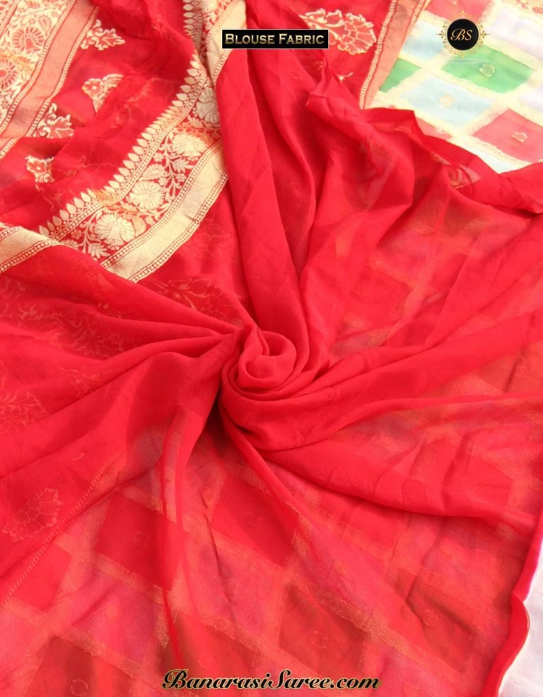 Pure Banarasi Handloom Khaddi Chiffon Multicolor Checkered Saree - Image 4