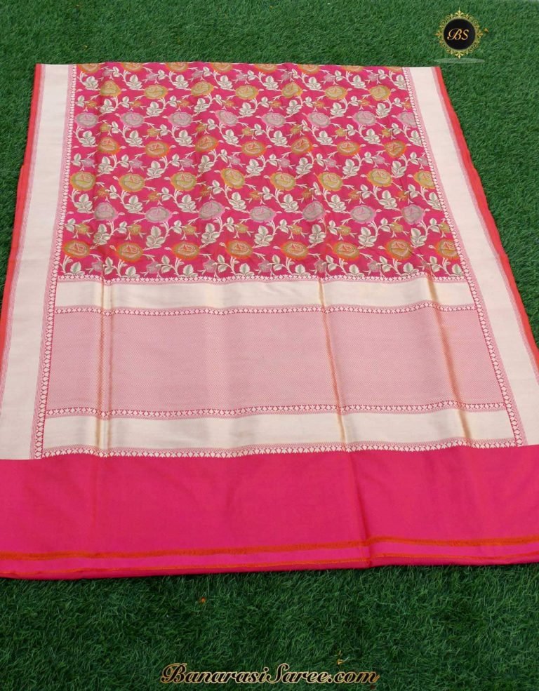 Pure Banarasi Handloom Katan Silk Peach Color Cutwork Patola Saree - Image 3