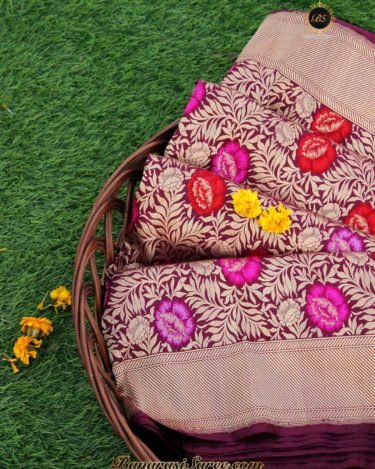 Pure Banarasi Handloom Katan Silk Dark Magenta Color Vasket Saree