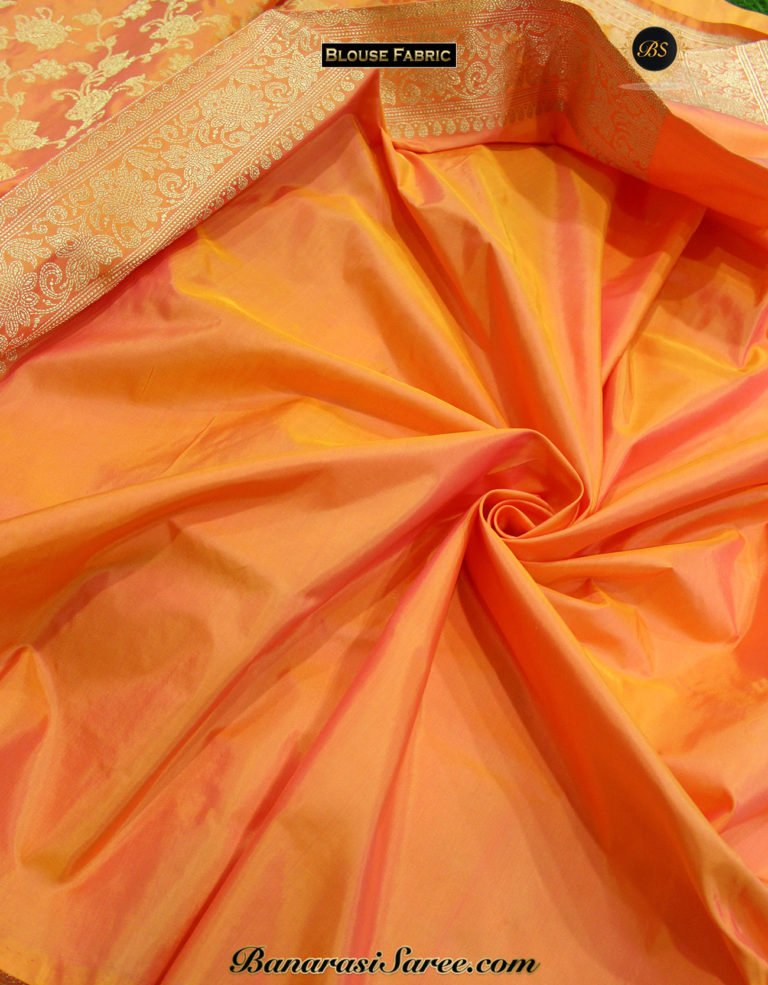 Pure Banarasi Handloom Katan Silk Peach Color Zari Jaal Saree - Image 4