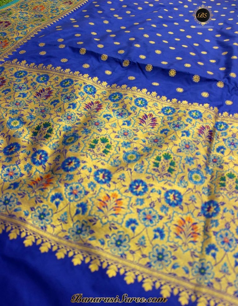 Pure Banarasi Handloom Katan Silk Blue Color Meena Skirt Saree - Image 2