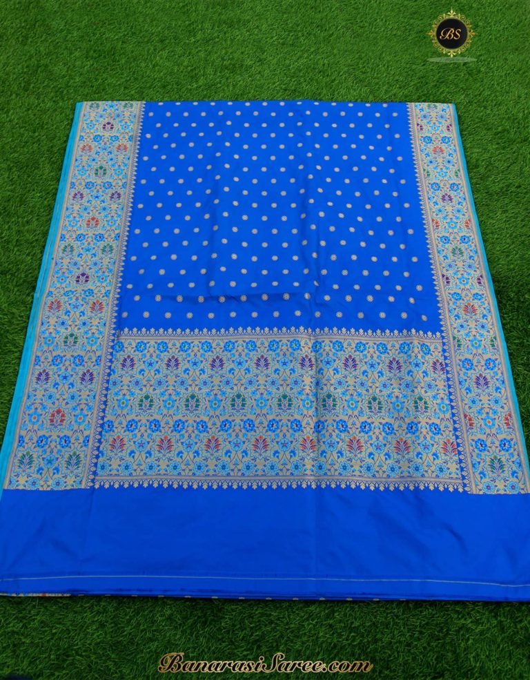 Pure Banarasi Handloom Katan Silk Blue Color Meena Skirt Saree - Image 3