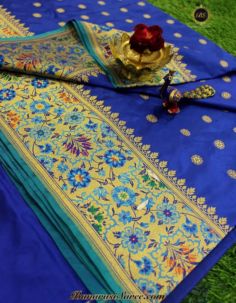 Pure Banarasi Handloom Katan Silk Blue Color Meena Skirt Saree