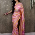 Pure Banarasi Handloom Khaddi Chiffon Pink Shades Rangkat Saree