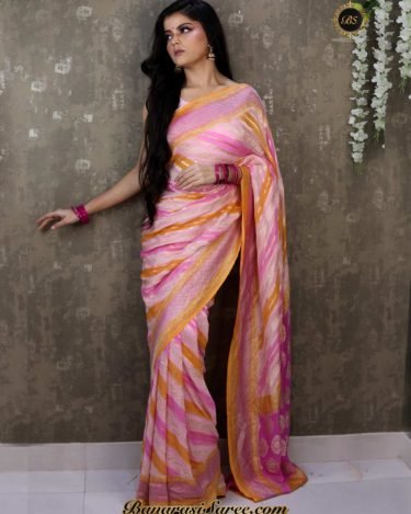 Pure Banarasi Handloom Khaddi Chiffon Pink Shades Rangkat Saree