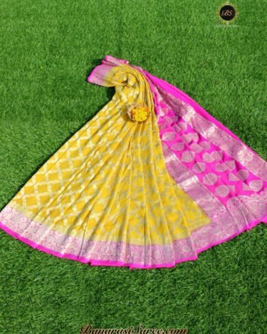 Pure Banarasi Handloom Khaddi Chiffon Lemon-Yellow Color Saree