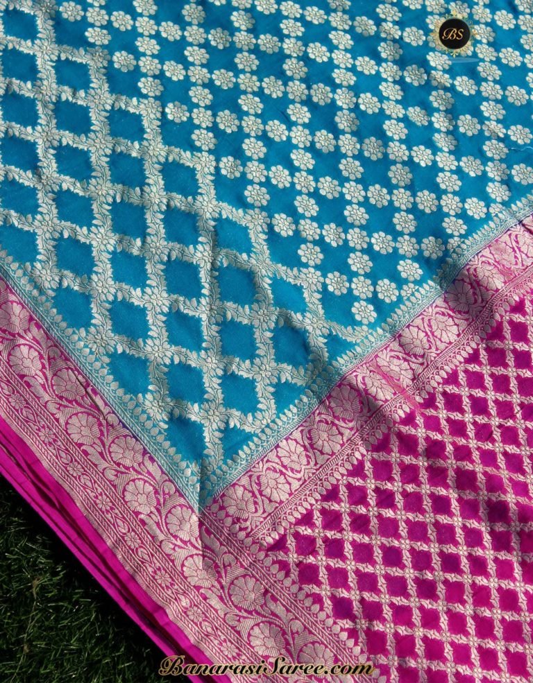 Pure Banarasi Handloom Khaddi Chiffon Blue Color Saree - Image 2