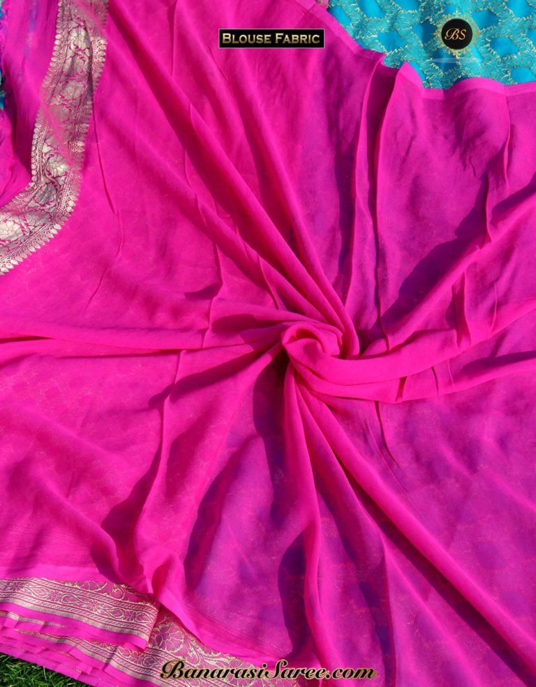 Pure Banarasi Handloom Khaddi Chiffon Blue Color Saree - Image 4