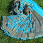 Pure Banarasi Handloom Khaddi Chiffon Blue Antique Zari Jaal Saree