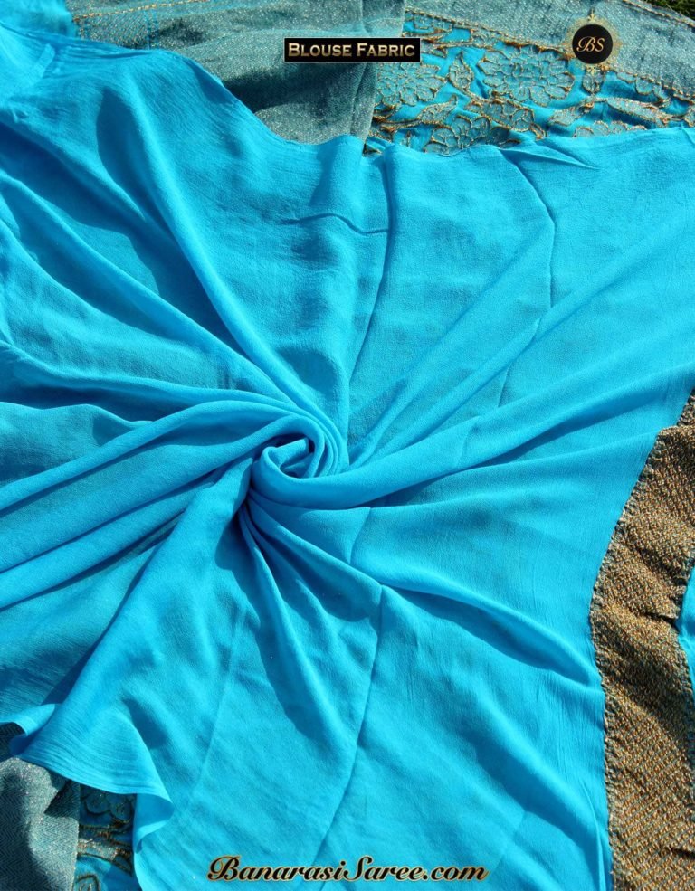 Pure Banarasi Handloom Khaddi Chiffon Blue Antique Zari Jaal Saree - Image 4