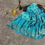 Pure Banarasi Handloom Khaddi Chiffon Blue Color Alfi Meena Saree