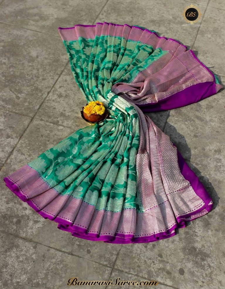 Pure Banarasi Handloom Khaddi Chiffon Forest Green Color Saree