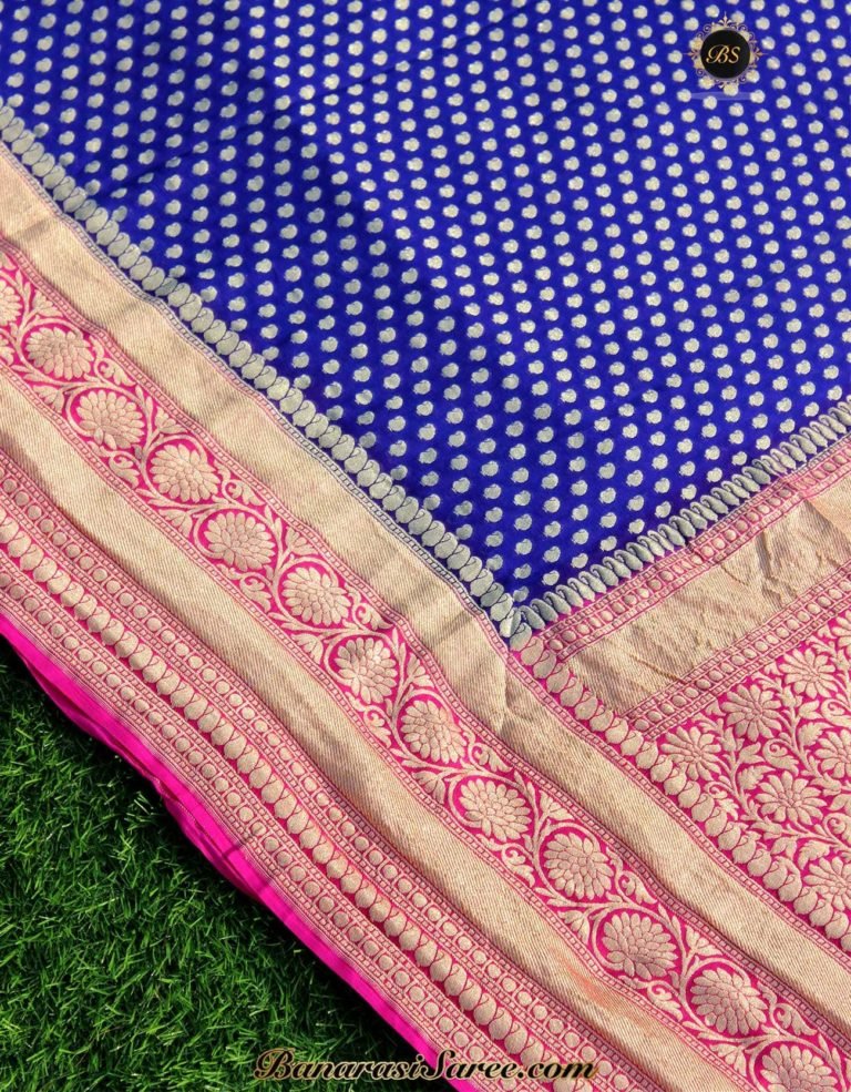 Pure Banarasi Handloom Khaddi Chiffon Royal Blue Color Skirt Border Saree - Image 2