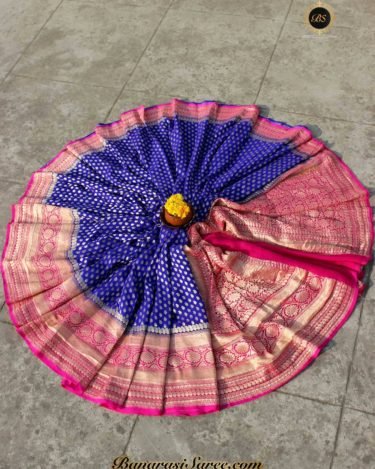 Pure Banarasi Handloom Khaddi Chiffon Royal Blue Color Skirt Border Saree
