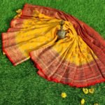 Pure Banarasi Handloom Khaddi Chiffon Mustard Color Neem Zari Booty Saree