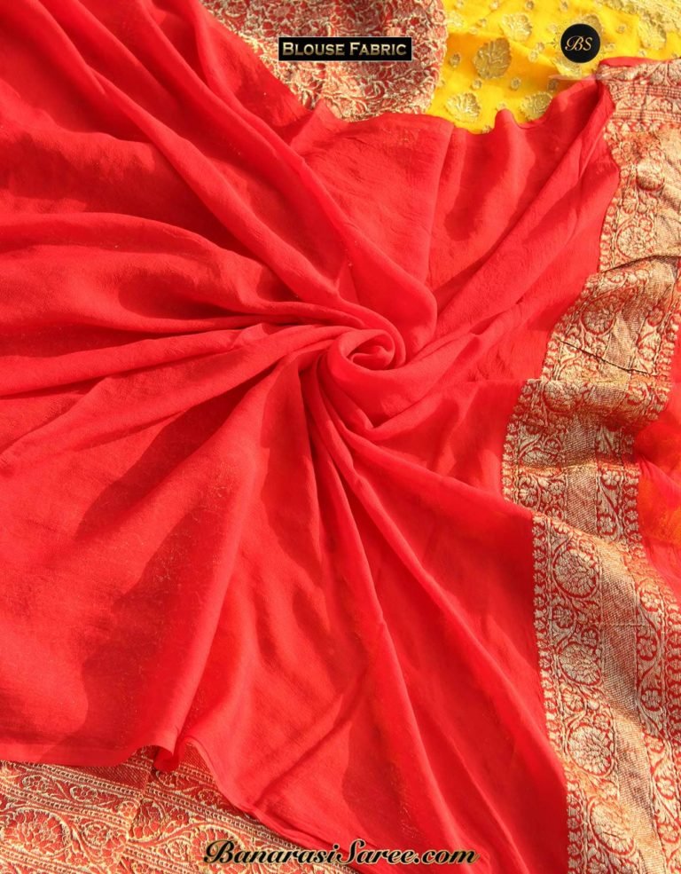 Pure Banarasi Handloom Khaddi Chiffon Mustard Color Neem Zari Booty Saree - Image 4