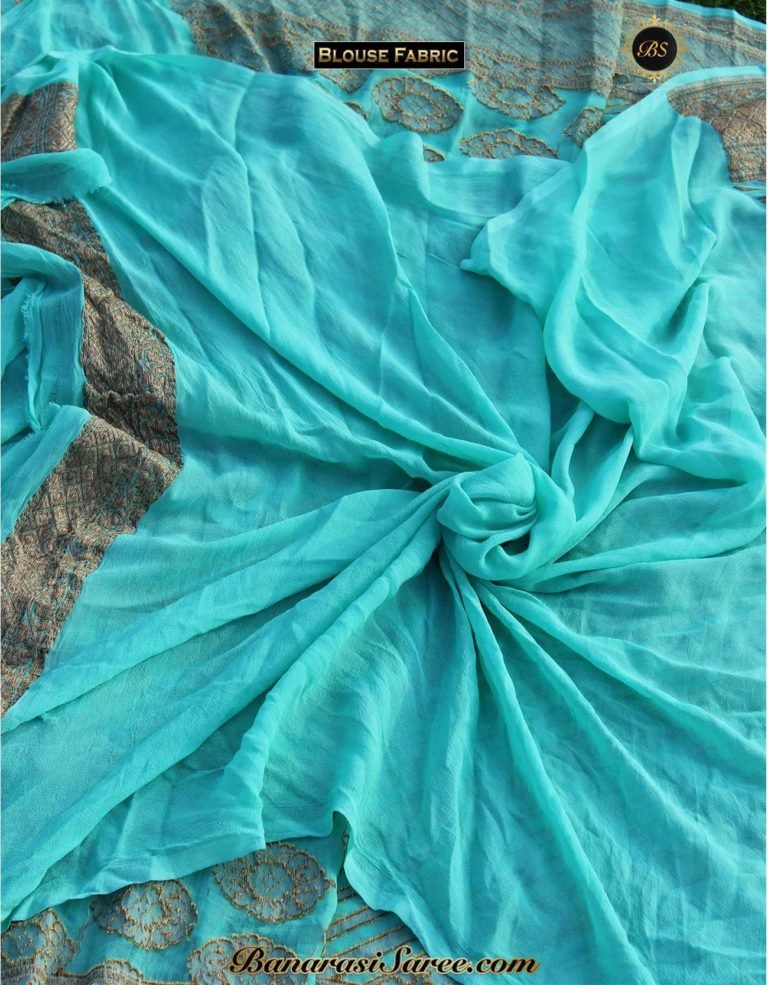 Pure Banarasi Handloom Khaddi Chiffon Teal Blue Color Saree - Image 4