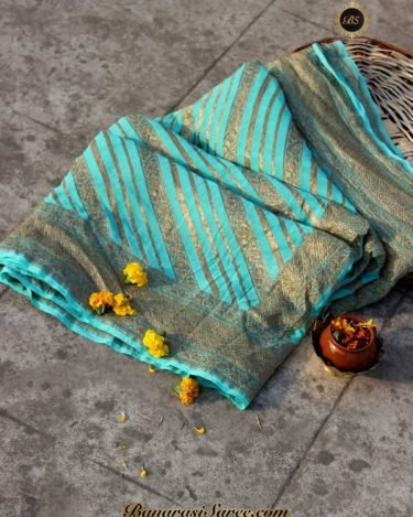 Pure Banarasi Handloom Khaddi Chiffon Teal Blue Color Saree