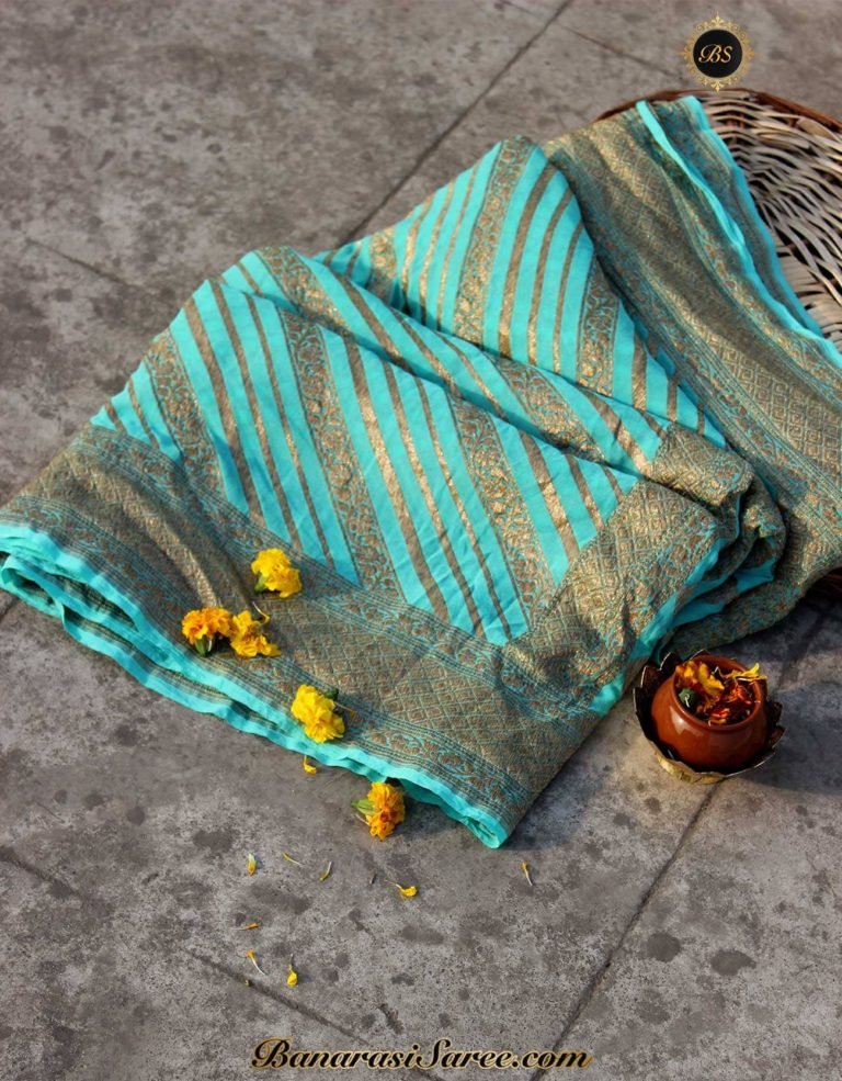 Pure Banarasi Handloom Khaddi Chiffon Teal Blue Color Saree