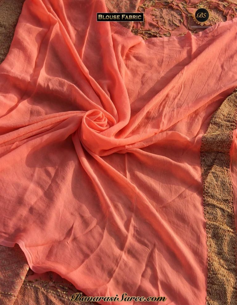 Pure Banarasi Handloom Khaddi Chiffon Rust Orange Color Saree - Image 4