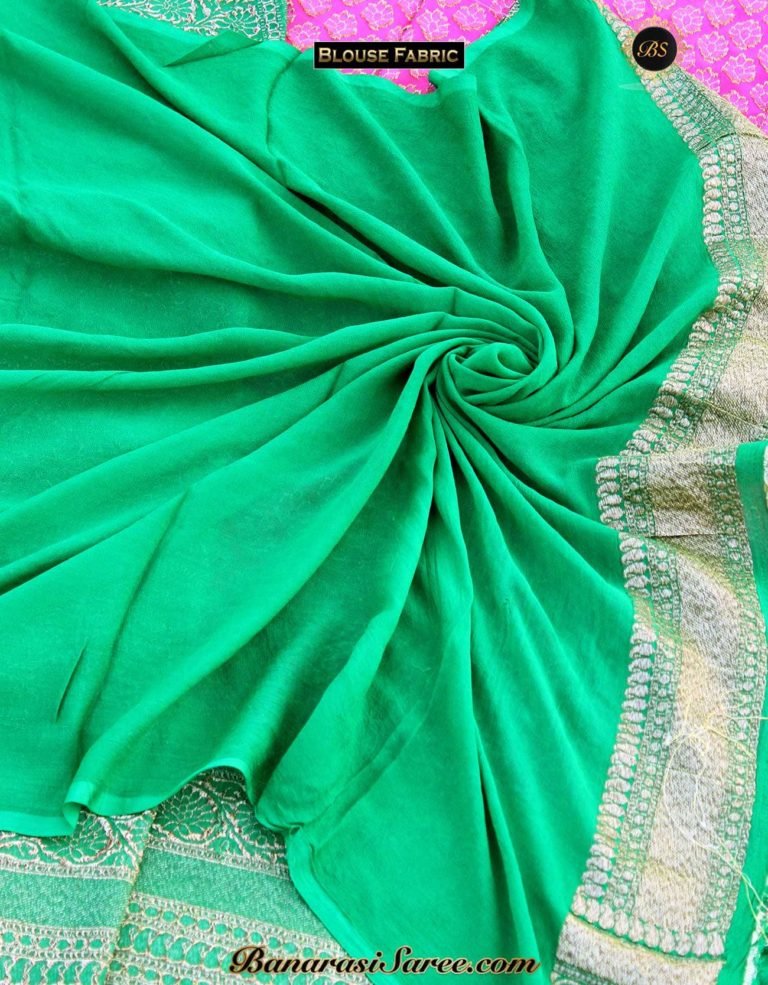 Pure Banarasi Handloom Khaddi Chiffon Pink Color Antique Zari Booty Saree - Image 4