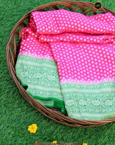 Pure Banarasi Handloom Khaddi Chiffon Strawberry Color Neem Zari Saree