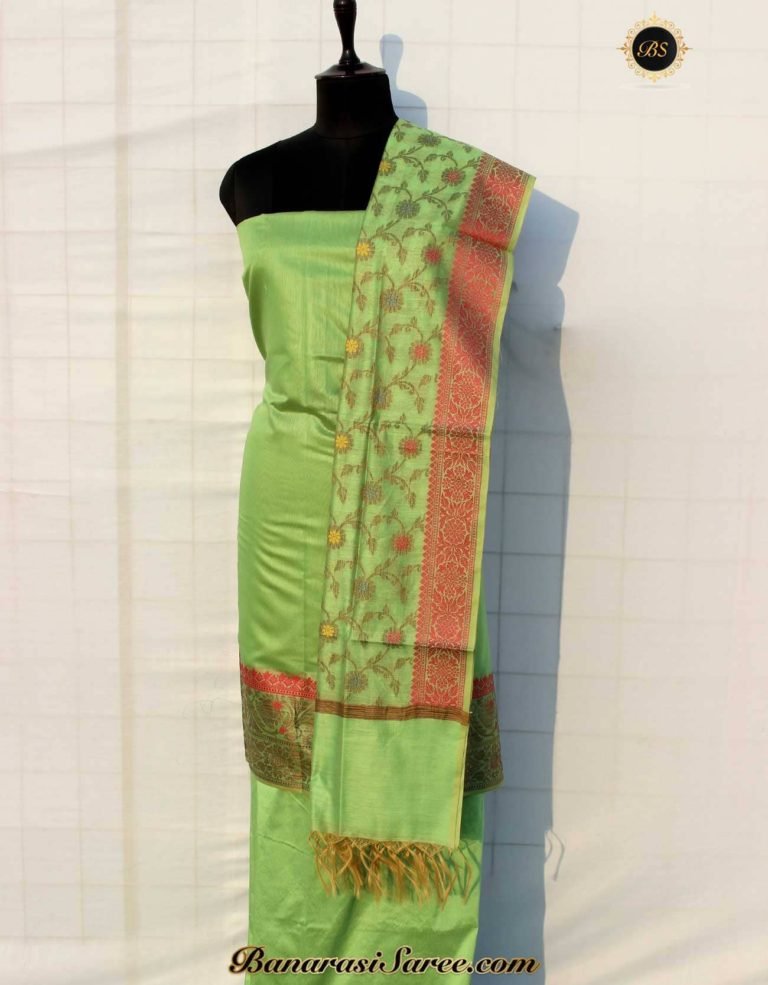 Banarasi Handloom Cotton Silk Green Color Resham Work Suit