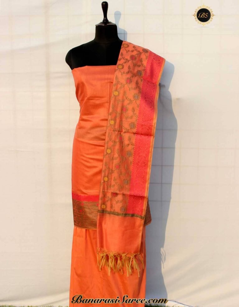 Banarasi Handloom Cotton Silk Peach Color Resham Work Suit