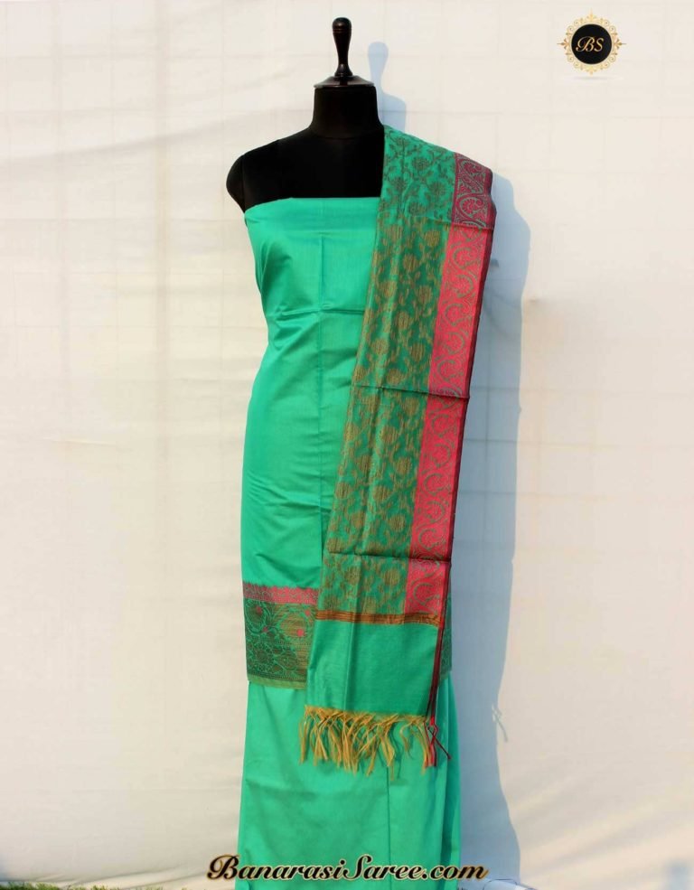 Banarasi Handloom Cotton Silk Sea Green Color Resham Work Suit
