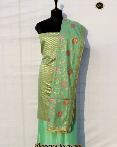 Banarasi Handloom Cotton Silk Mint Color Zari Suit