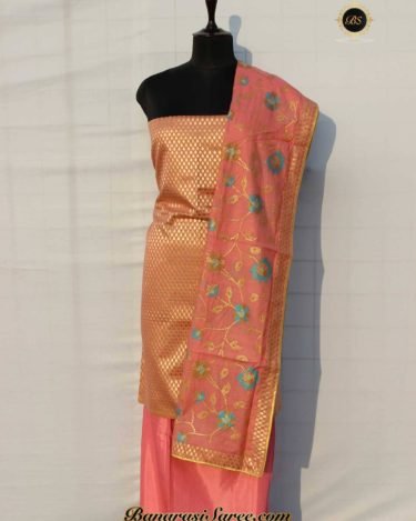Banarasi Handloom Cotton Silk Pink Color Zari Suit