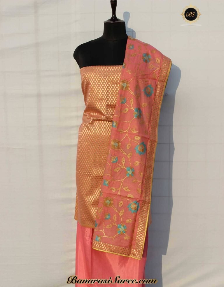 Banarasi Handloom Cotton Silk Pink Color Zari Suit