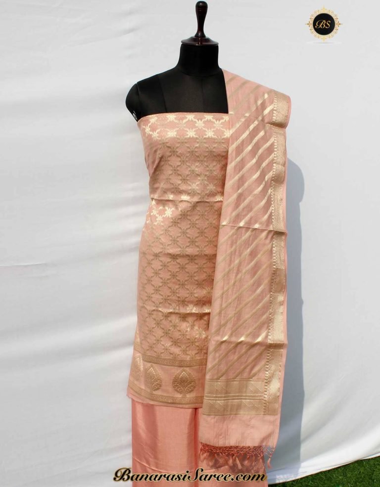 Banarasi Handloom Soft Silk Flamingo Color Zari Suit