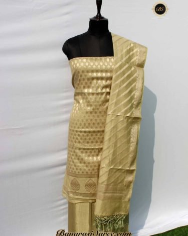 Banarasi Handloom Soft Silk Light Olive Color Zari Suit