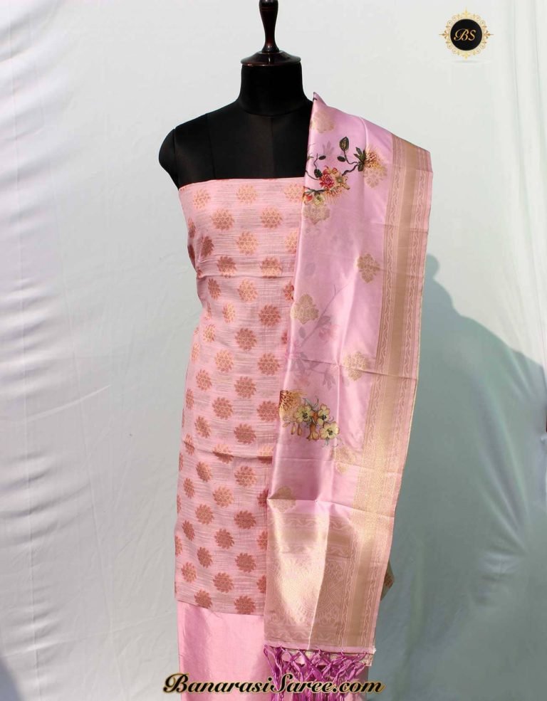 Banarasi Handloom Cotton Silk Baby Pink Color Suit