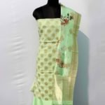 Banarasi Handloom Cotton Silk Green Color Zari Boota Suit