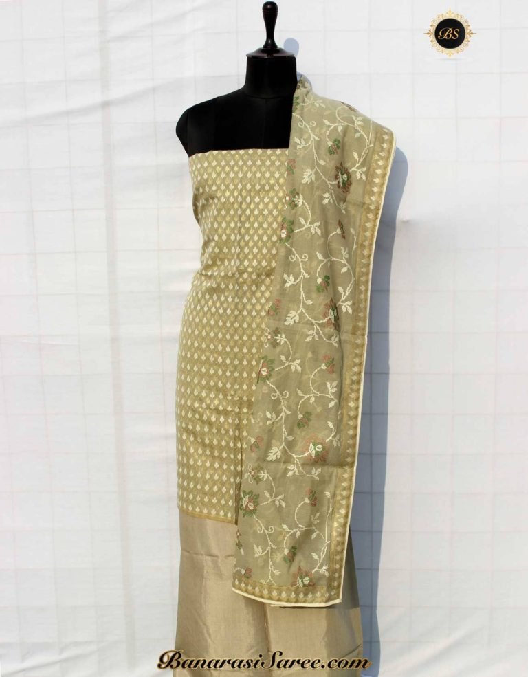 Banarasi Handloom Cotton Silk Grey Color Zari Booty Suit
