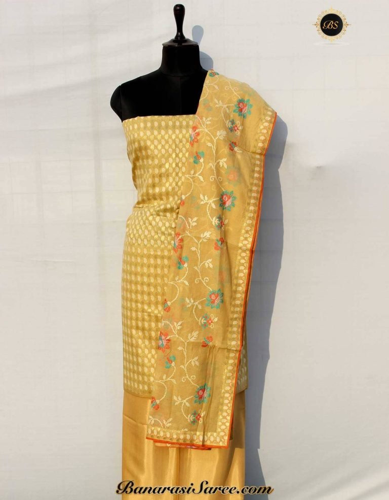 Banarasi Handloom Cotton Silk Tussar Color Zari Booty Suit