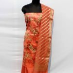 Banarasi Handloom Cotton Silk Printed Coral Color Suit